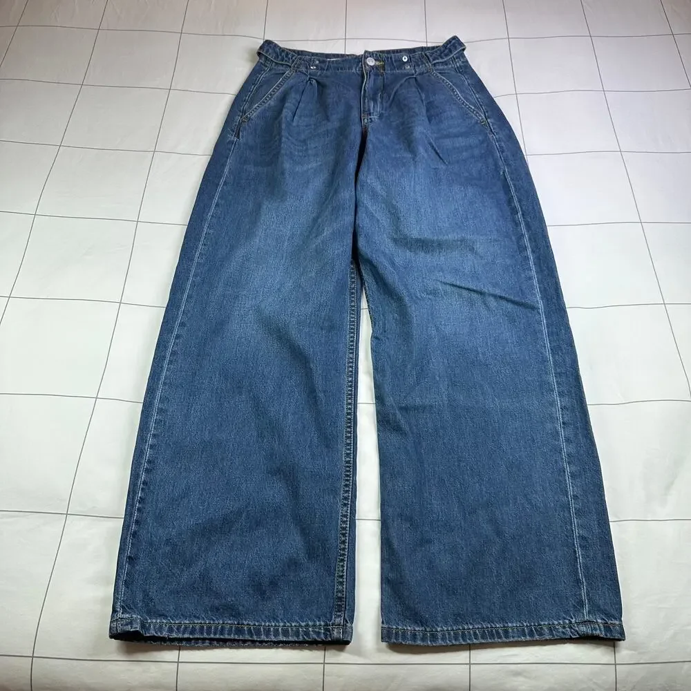 Anthropologie Pilcro Jeans Womens 26 Blue Pleated Baggy Wide Leg Relaxed Denim
